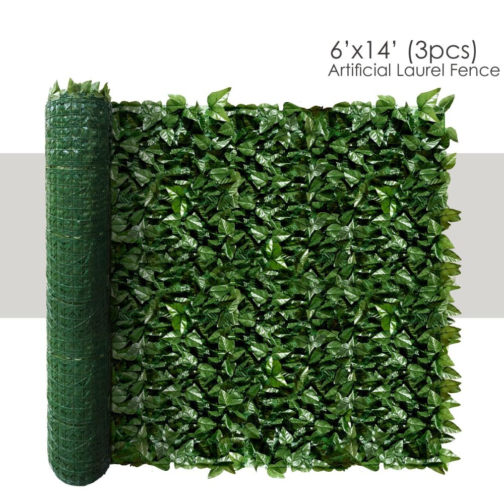 Expandable Artificial Laurel Fence Wall Décor Faux Leaf Privacy Fence Screen Plant Leaves Covering Decoration for Home Backyard Garden, 6'x14', 1 Piece