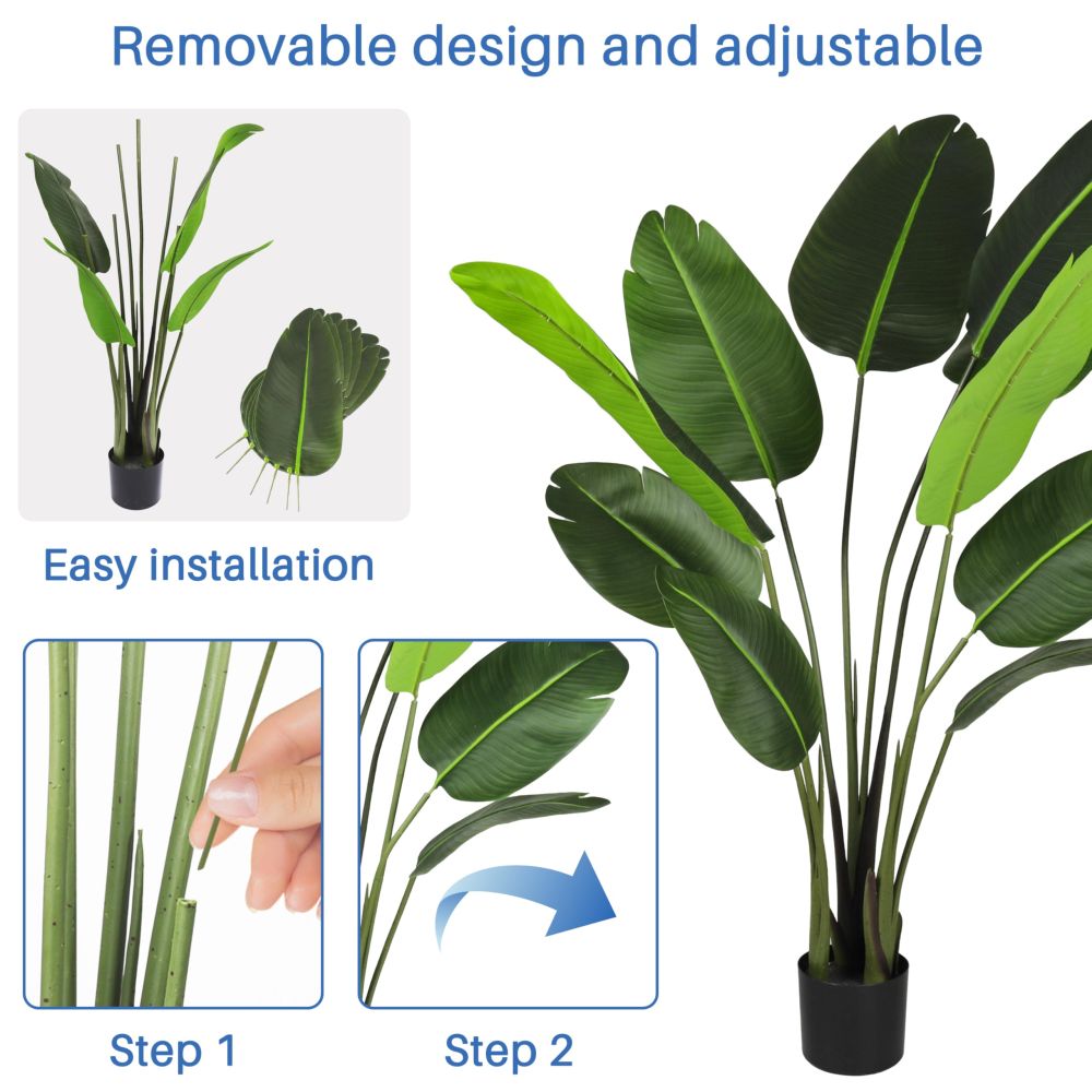 ECOOPTS 5FT Artificial Bird of Paradise Tree Fake Palm Trees with Plastic Nursery Pot Fake Silk Banana Tree for Indoor Outdoor (1 Pack)