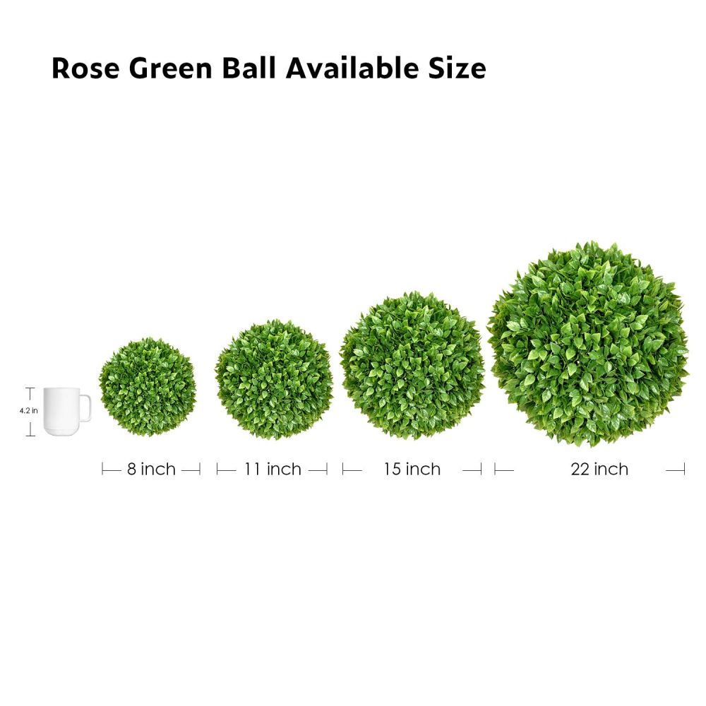 ECOOPTS 8 Inch Artificial Topiary Ball Lifelike Plants Rose Boxwood Decor Cone for Wedding, Home, Front Patio, Planter, Deck, Garden, Backyard Décor Multiple Sizes 1 Pc