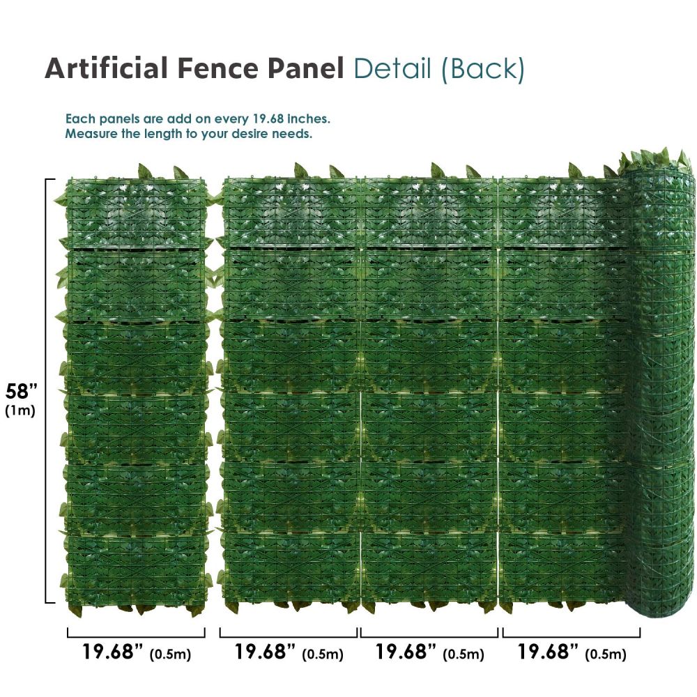 Expandable Artificial Laurel Fence Wall Décor Faux Leaf Privacy Fence Screen Plant Leaves Covering Decoration for Home Backyard Garden, 58