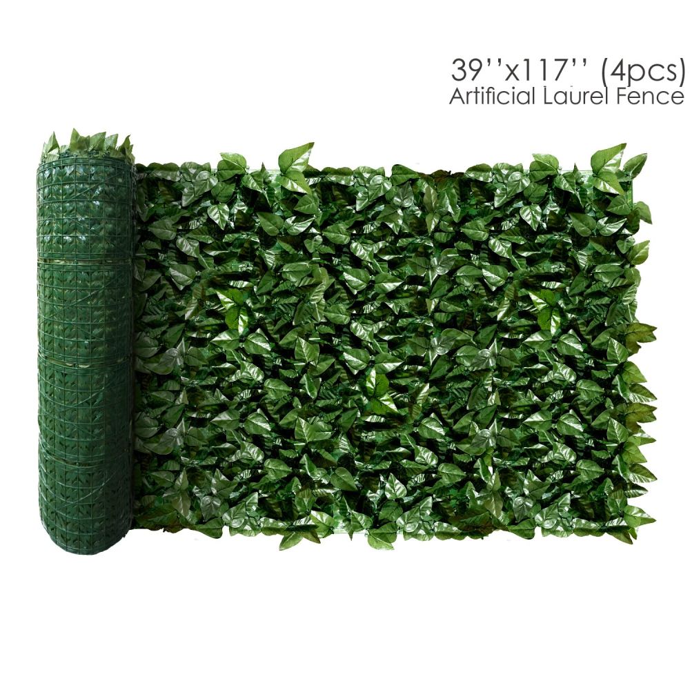 Expandable Artificial Laurel Fence Wall Décor Faux Leaf Privacy Fence Screen Plant Leaves Covering Decoration for Home Backyard Garden, 39