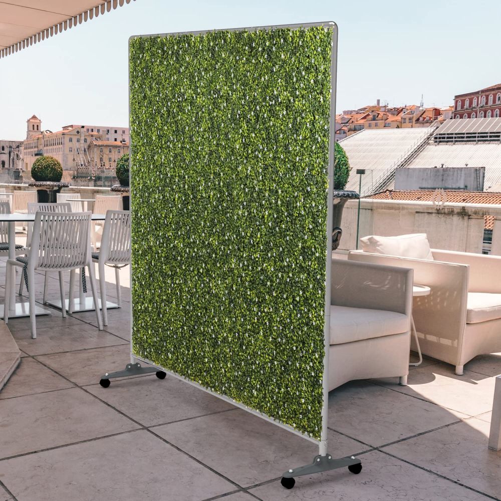 ECOOPTS H60 x W60 Artificial Plant Hedge Room Divider with Wheels, Movable Privacy Fence Panel Backdrop Divider Decoration for Indoor Outdoor