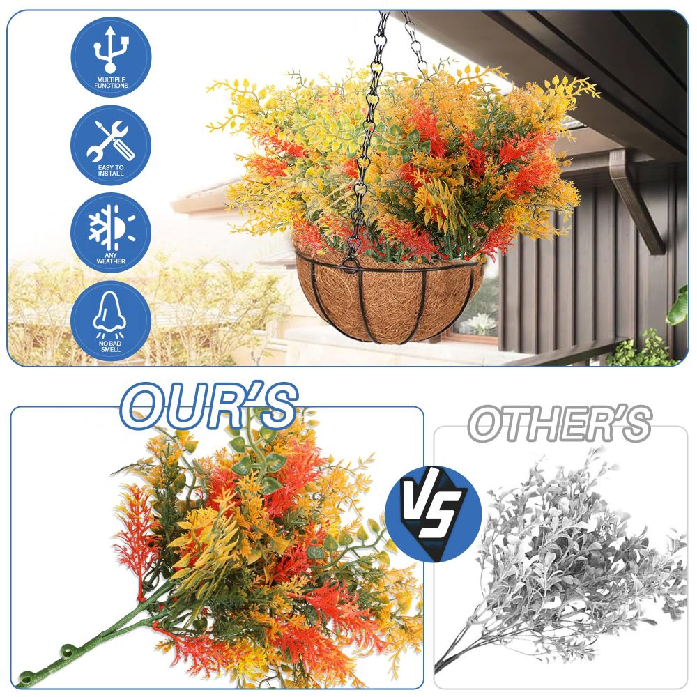 ECOOPTS 1pc Artificial Bushes Plastic Plants Leaves Stems Artificial Fake Flowers for Home Office Wedding Decoration Christmas Decor (Green Red Orange)