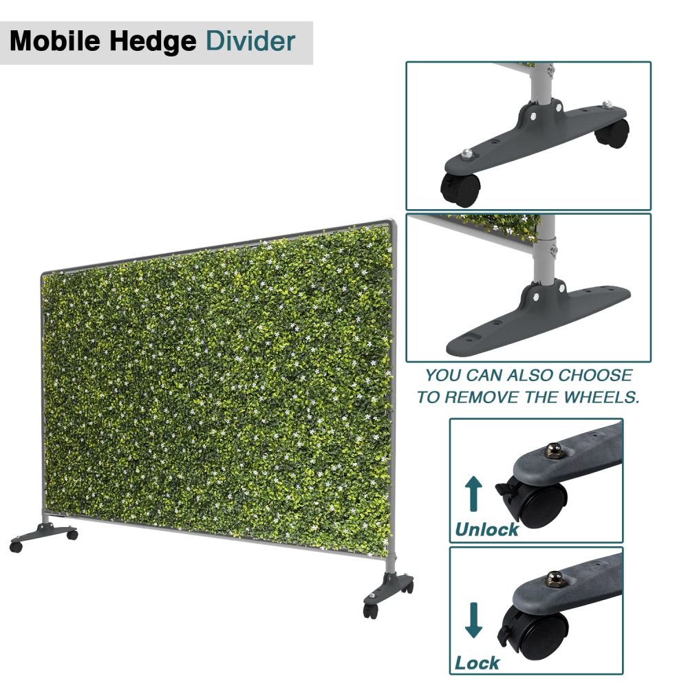 ECOOPTS H40 x W60 Artificial Plant Hedge Room Divider with Wheels, Movable Privacy Fence Panel Backdrop Divider Decoration for Indoor Outdoor