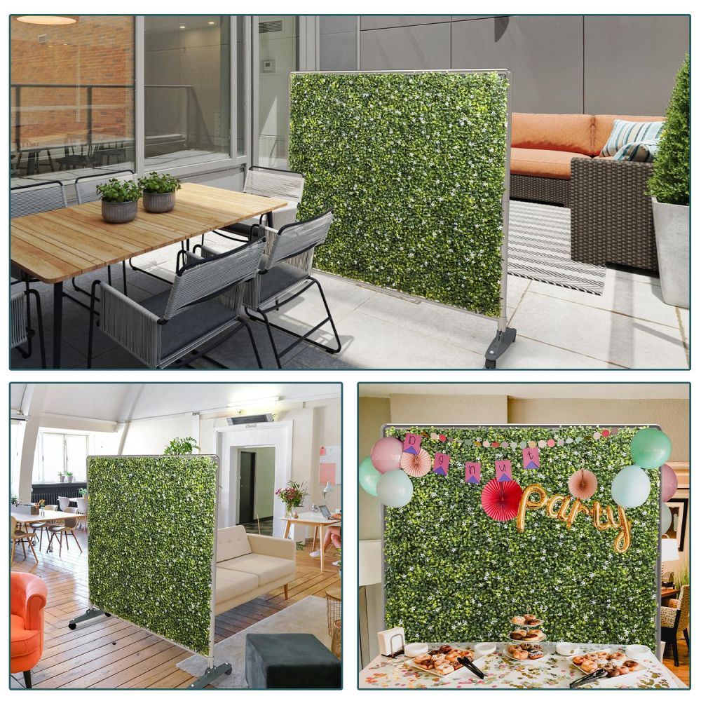 ECOOPTS H60 x W60 Artificial Plant Hedge Room Divider with Wheels, Movable Privacy Fence Panel Backdrop Divider Decoration for Indoor Outdoor