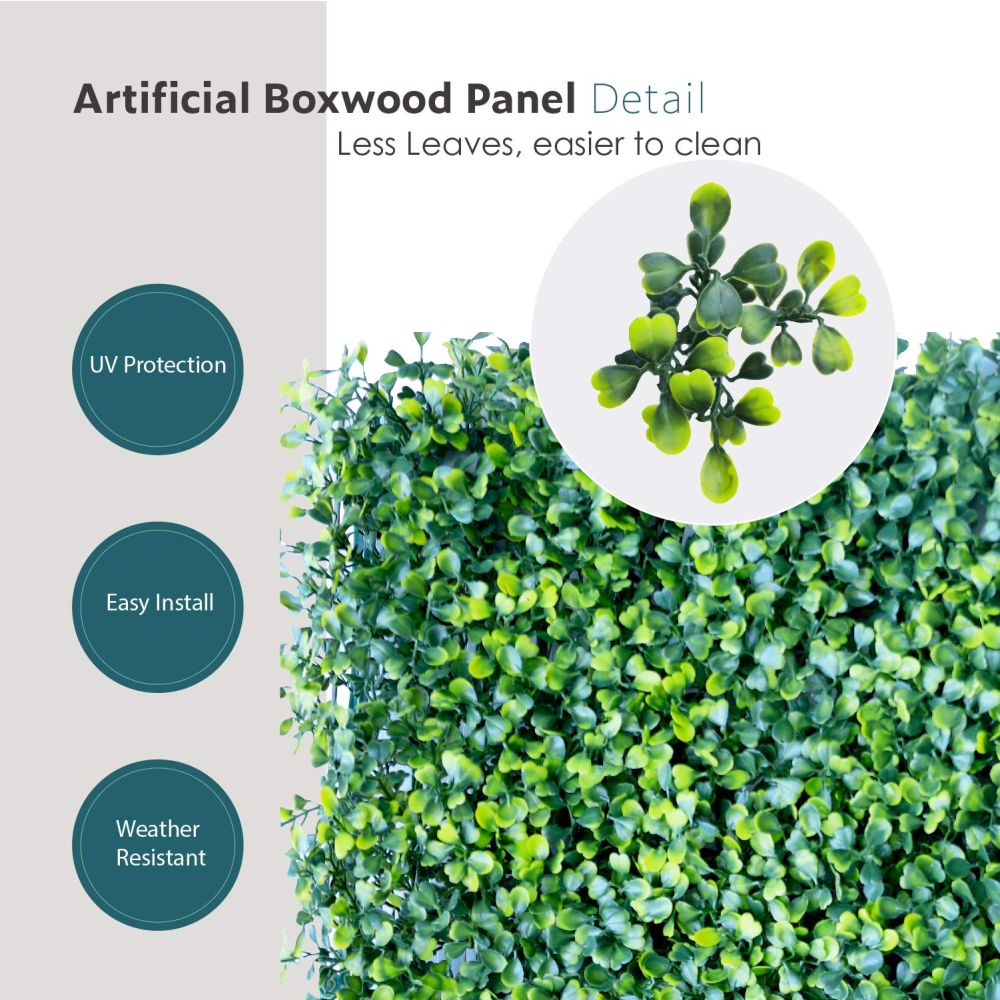 20 x 20 inch Artificial Boxwood Panels Hedge Wall Panels Faux Greenery Topiary Hedge Plant Decoration for Home Backyard Garden Indoor Outdoor Wall, Milan