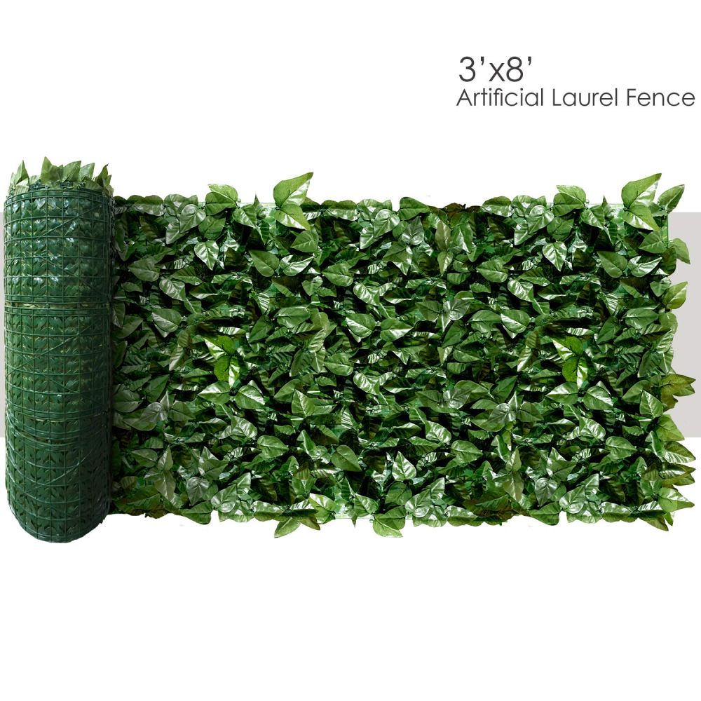 Expandable Artificial Laurel Fence Wall Décor Faux Leaf Privacy Fence Screen Plant Leaves Covering Decoration for Home Backyard Garden, 3'x8', 1 Piece