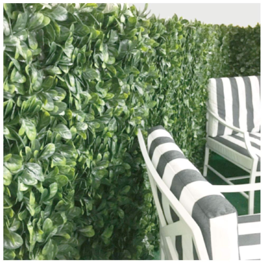 Stretchable Artificial Buxus Leaf Faux Ivy Privacy Fence Screen, Expandable Decorative Fencing Panel for Balcony Patio Outdoor (Single Sided Ficus Leaves)
