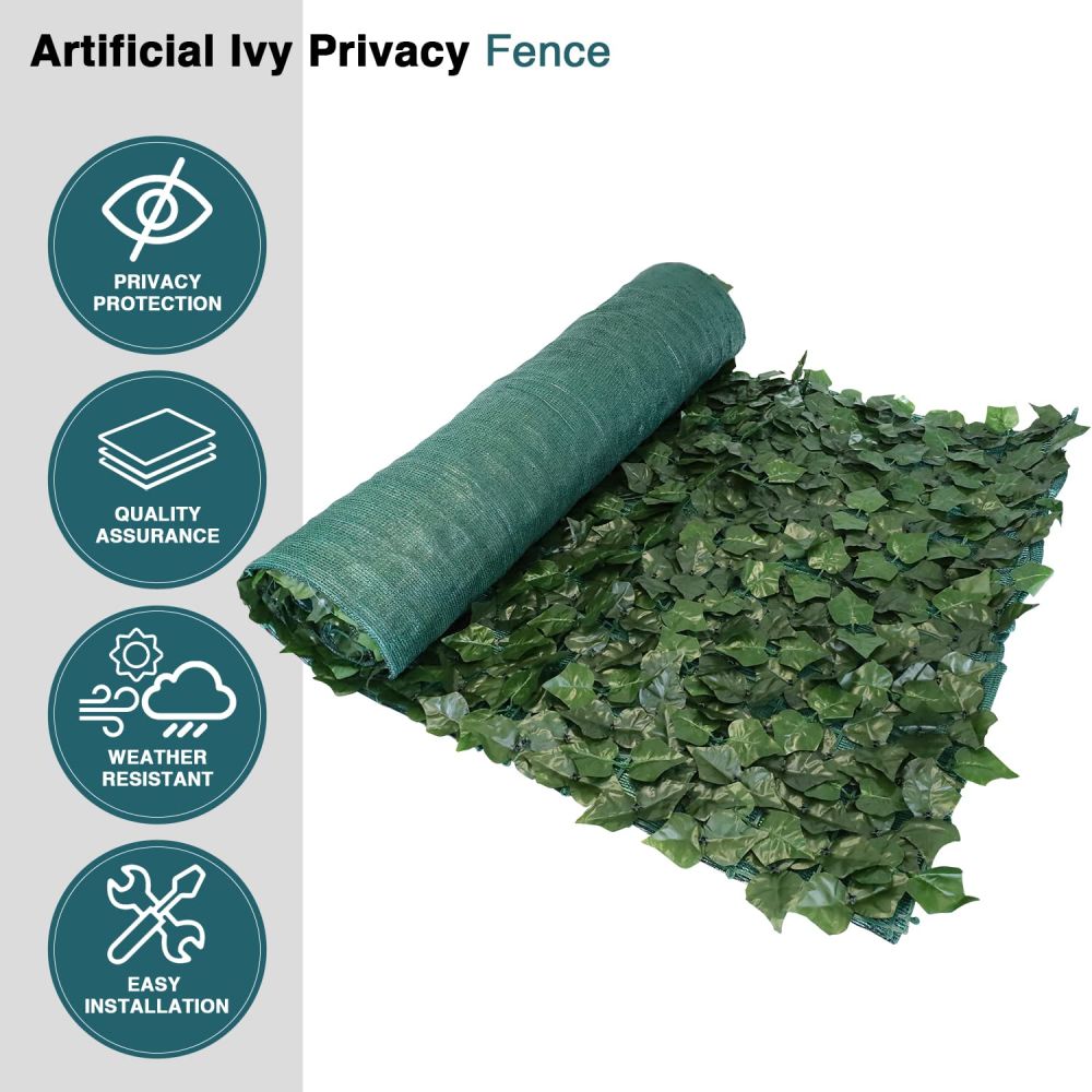 4'x12' Artificial Ivy Leaf Fence Screen with Mesh Back, Faux Plant Leaf Cover Decoration for Patio Yard Porch Deck Balcony (1 Piece)