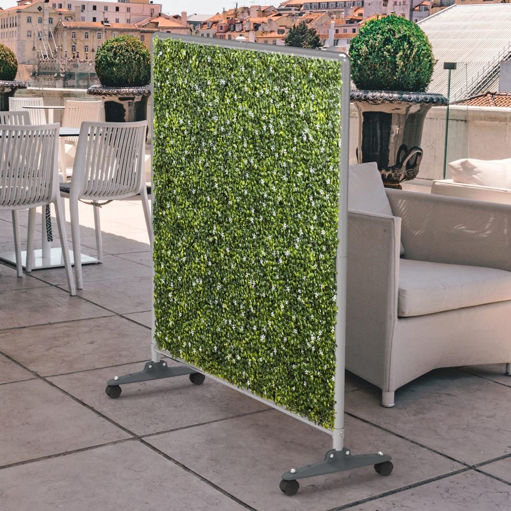 ECOOPTS H40 x W40 Artificial Plant Hedge Room Divider with Wheels, Movable Privacy Fence Panel Backdrop Divider Decoration for Indoor Outdoor