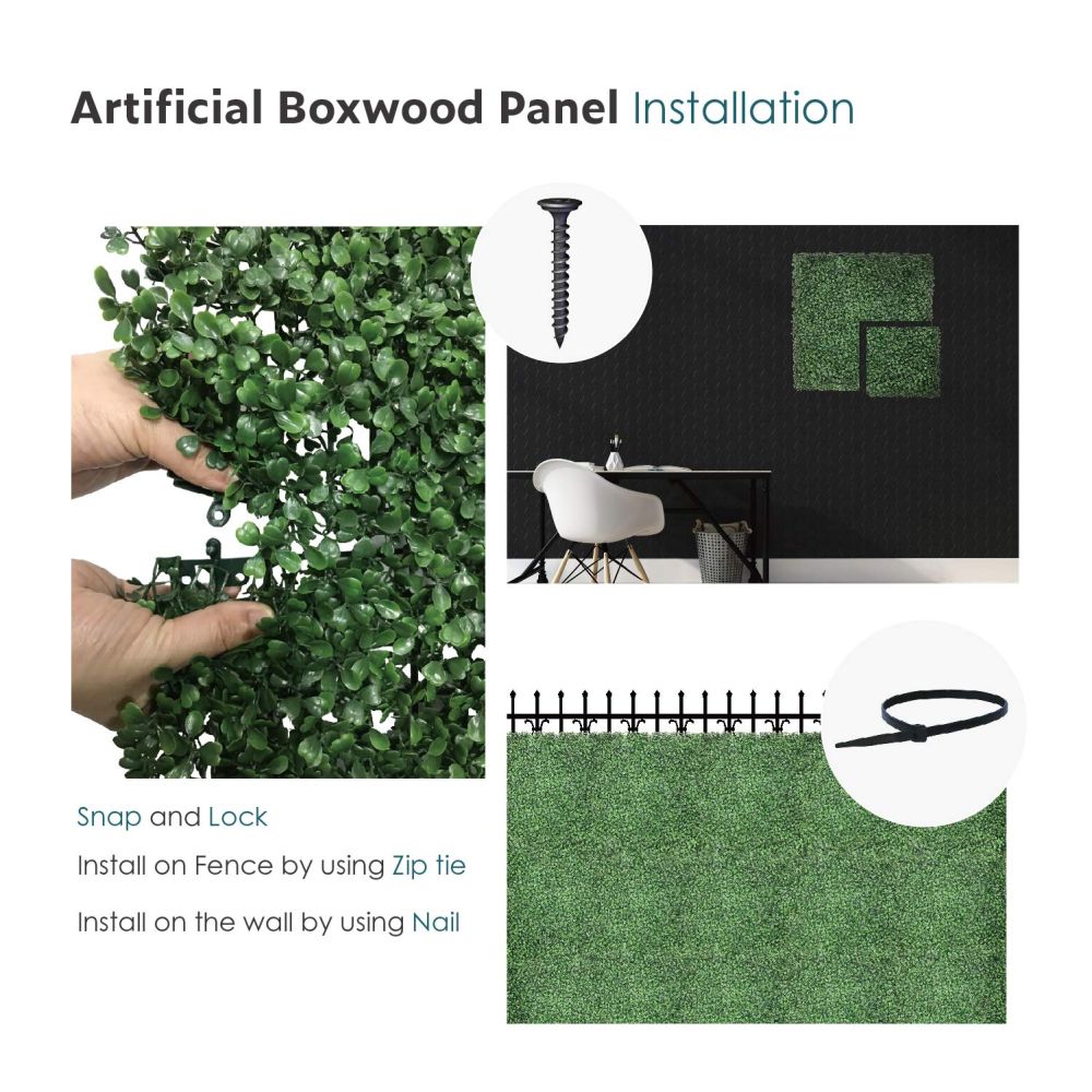 Artificial Grass Wall Faux Boxwood Panel Privacy Ivy Fence Screen Decoration for Backyard Garden Home Outdoor Indoor, 20