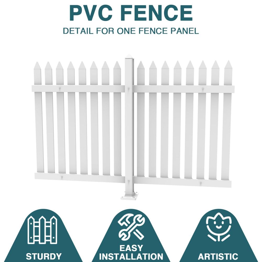 ECOOPTS 1 Set W84 x H30 Vinyl Picket Fence Panels White Decorative Fence for Garden Patio Yard Pool Walkways Suit for Concrete Ground (34 Pickets, Straight)