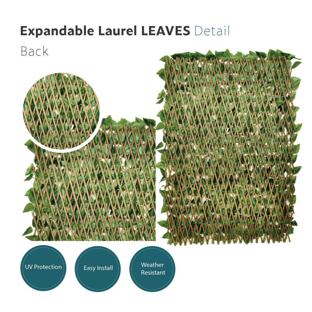 Expandable Artificial Laurel Leaf Privacy Fence Screen, Stretchable Decorative Fencing Panel for Balcony Patio Outdoor (Single Sided Leaves)