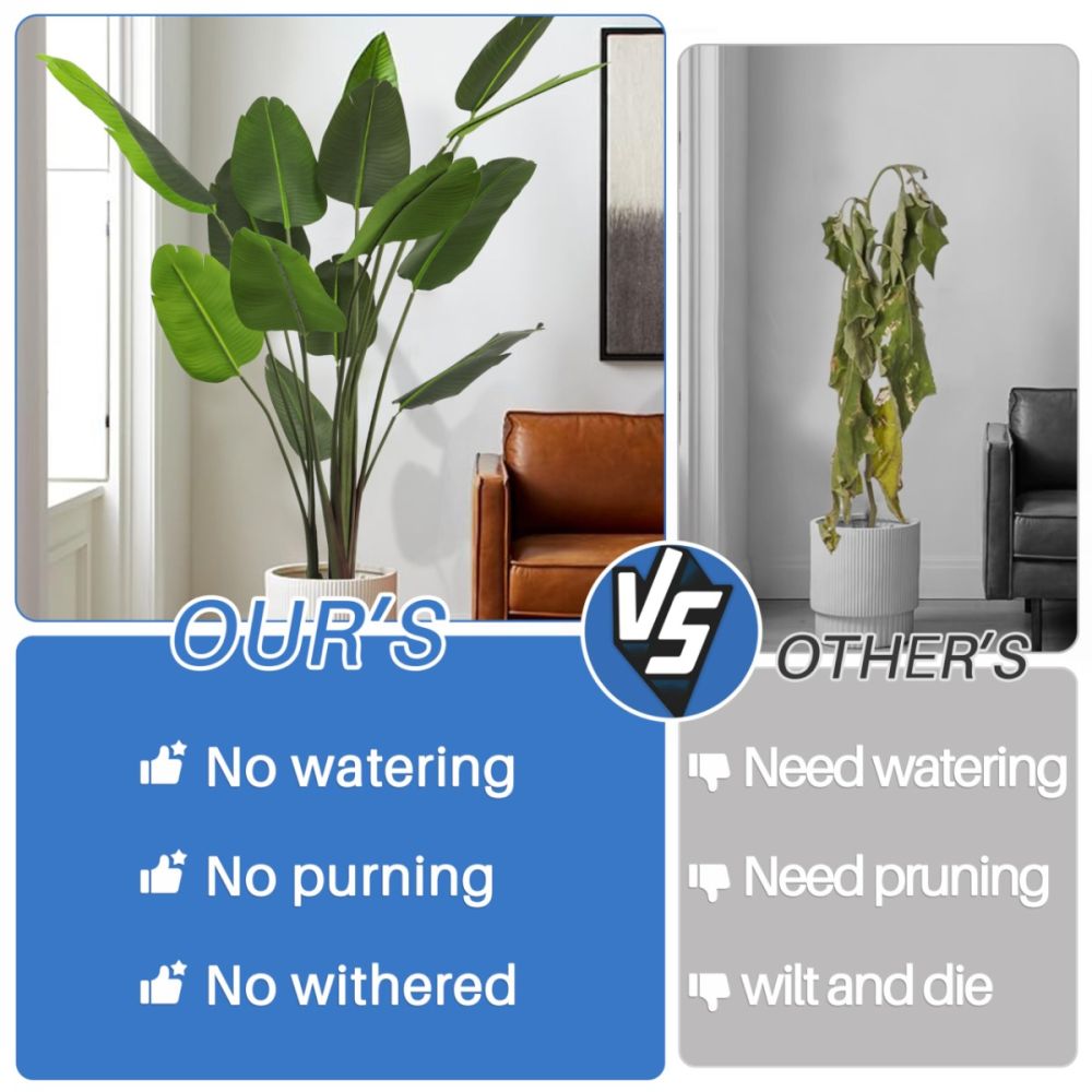 ECOOPTS Artificial Bird of Paradise Tree Fake Palm Trees with Plastic Nursery Pot Fake Silk Banana Tree for Indoor Outdoor (1 Pack)