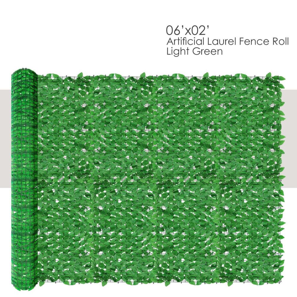Expandable Artificial Ivy Fence Wall Décor, Faux Light Laurel Leaf Fence Leaves Hedge Fence Screen Decoration for Home Backyard Garden, 6'x2'