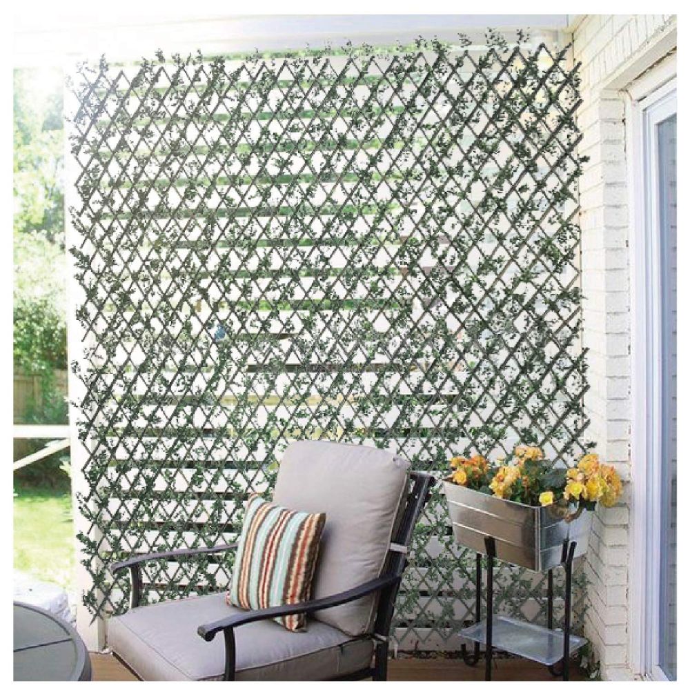 Stretchable Artificial Buxus Leaf Faux Ivy Privacy Fence Screen, Expandable Decorative Fencing Panel for Balcony Patio Outdoor (Single Sided Buxus Leaves)