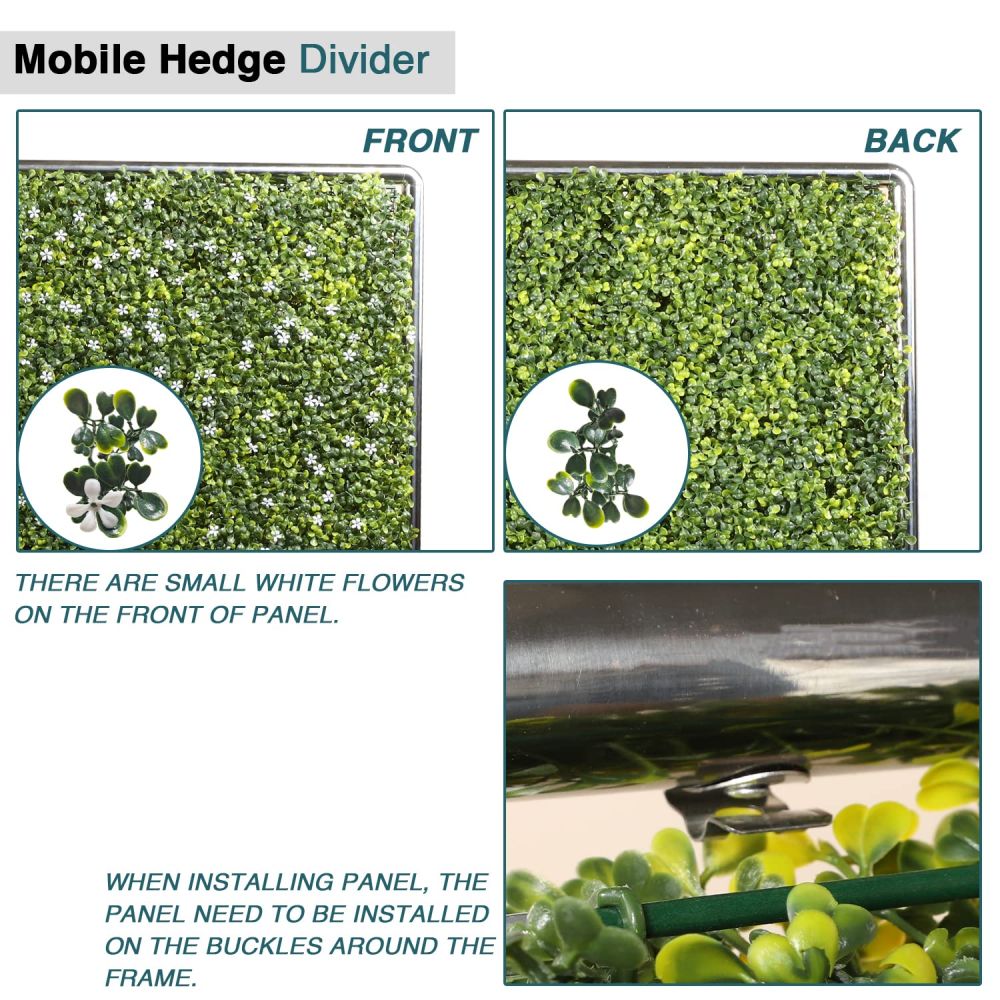 ECOOPTS H60 x W40 Artificial Plant Hedge Room Divider with Wheels, Movable Privacy Fence Panel Backdrop Divider Decoration for Indoor Outdoor