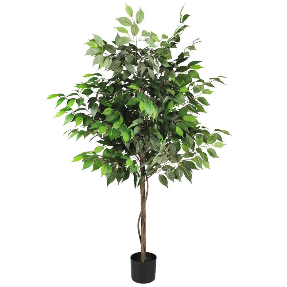 ECOOPTS 5FT Artificial Ficus Tree Silk Faux Ficus Plant with Plastic Nursery Pot for Garden Indoor Outdoor Decor (1 Pack)