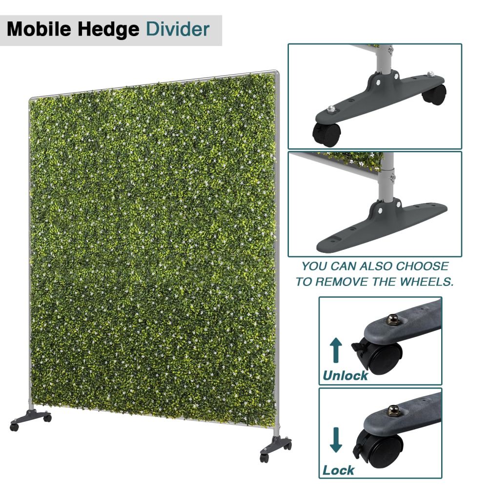 ECOOPTS H70 x W60 Artificial Plant Hedge Room Divider with Wheels, Movable Privacy Fence Panel Backdrop Divider Decoration for Indoor Outdoor