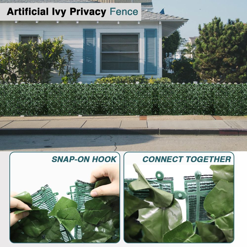 6'x8' Artificial Ivy Leaf Fence Screen with Mesh Back, Faux Plant Leaf Cover Decoration for Patio Yard Porch Deck Balcony (1 Piece)