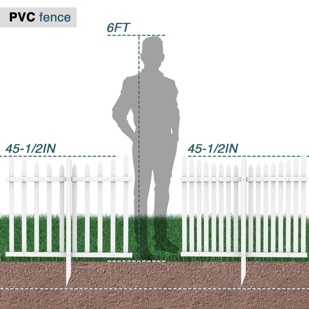 ECOOPTS 1 Set W84 x H36 Vinyl Picket Fence Panels White Decorative Fence for Garden Patio Yard Pool Walkways Suit for Soft Ground (20 Pickets, Curved)