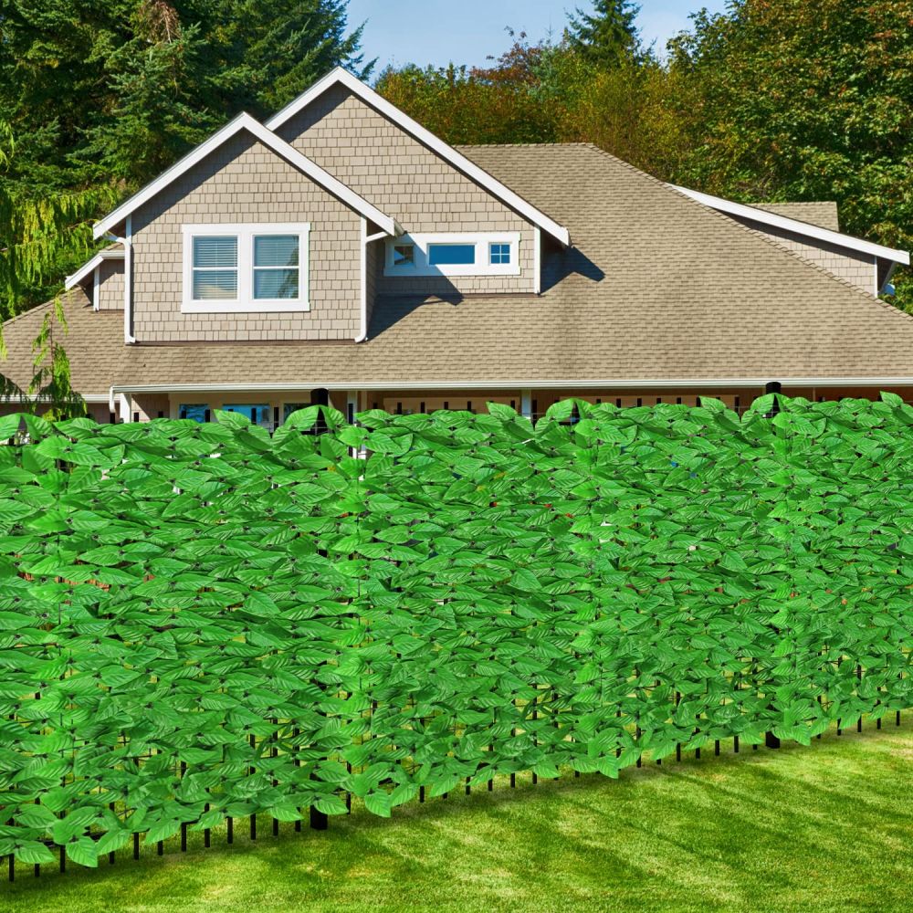 Expandable Artificial Ivy Fence Wall Décor, Faux Light Laurel Leaf Fence Leaves Hedge Fence Screen Decoration for Home Backyard Garden, 6'x2'