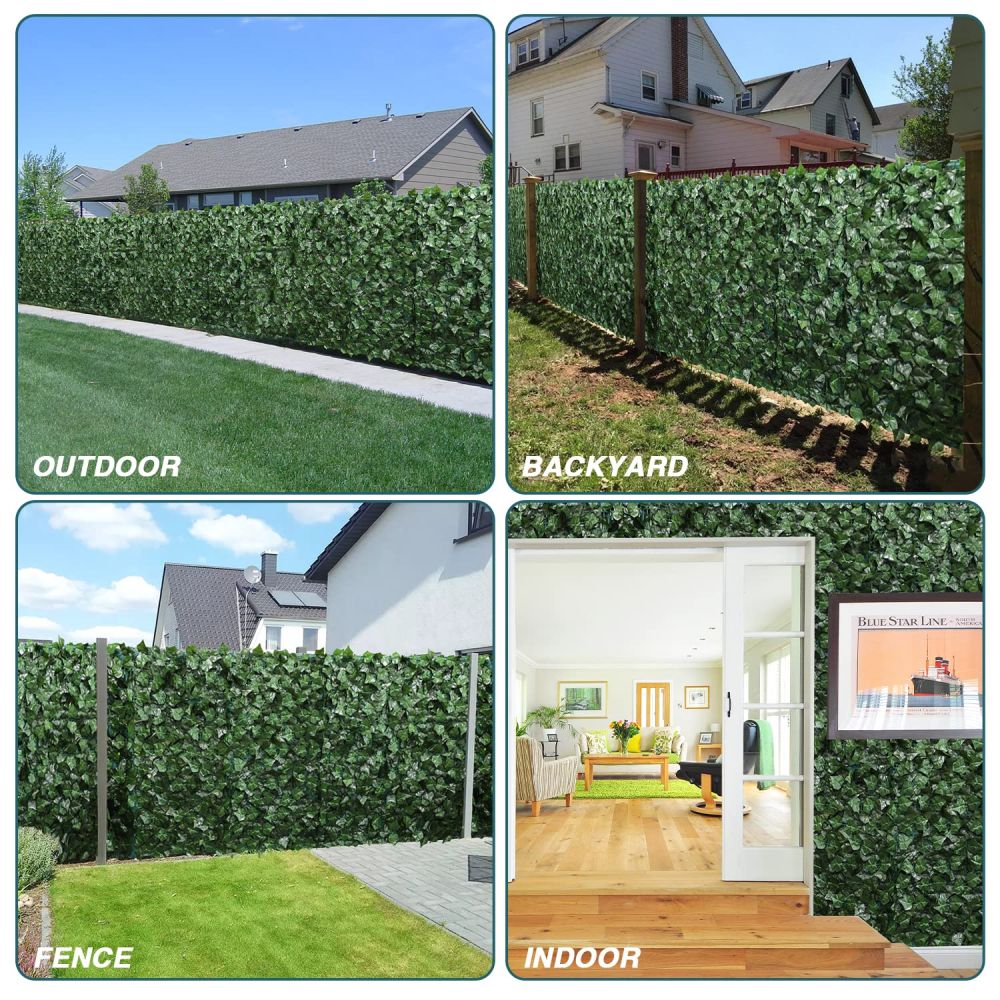 4'x12' Artificial Ivy Leaf Fence Screen with Mesh Back, Faux Plant Leaf Cover Decoration for Patio Yard Porch Deck Balcony (1 Piece)