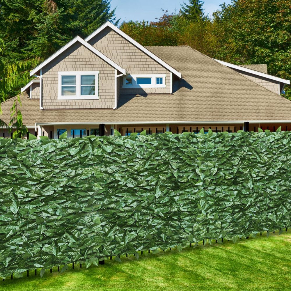 Expandable Artificial Laurel Fence Wall Décor Faux Leaf Privacy Fence Screen Plant Leaves Covering Decoration for Home Backyard Garden, 6'x8', 1 Piece
