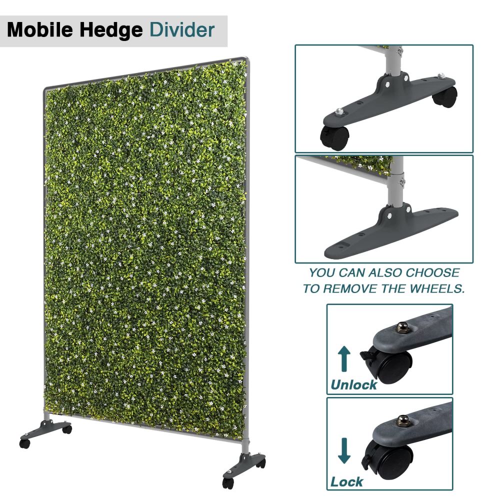 ECOOPTS H60 x W40 Artificial Plant Hedge Room Divider with Wheels, Movable Privacy Fence Panel Backdrop Divider Decoration for Indoor Outdoor