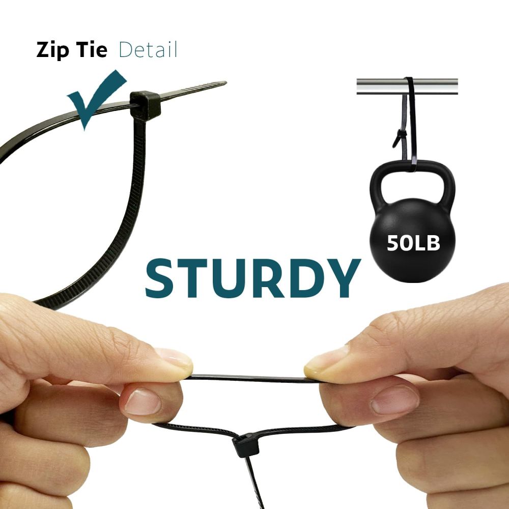 8 inch Black Heavy Duty Zip Ties (50 Pack) 50lbs Tensile Strength, Nylon Cable Wire Ties for Indoor and Outdoor, Artificial Faux Ivy Fence Privacy Screen